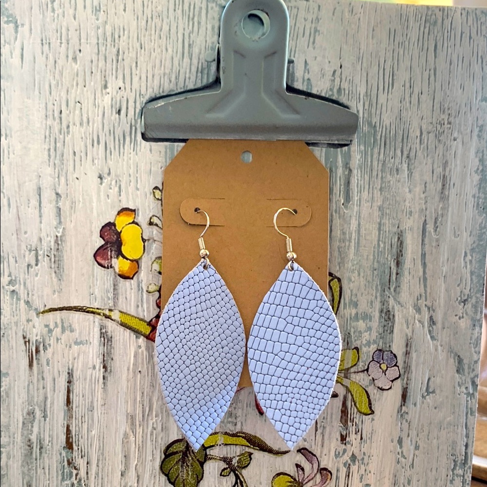 Textured Light Blue, leather, Leaf shaped Earrings